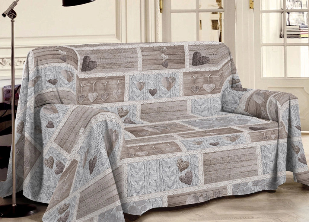 Telo Arredo Multiuso Linea Pensieri Delicati In 100% Cotone Disegno Shabby Love - Singolo - Beige
