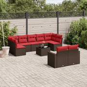 Set Divani da Giardino 10pz con Cuscini in Polyrattan Marrone 3219424