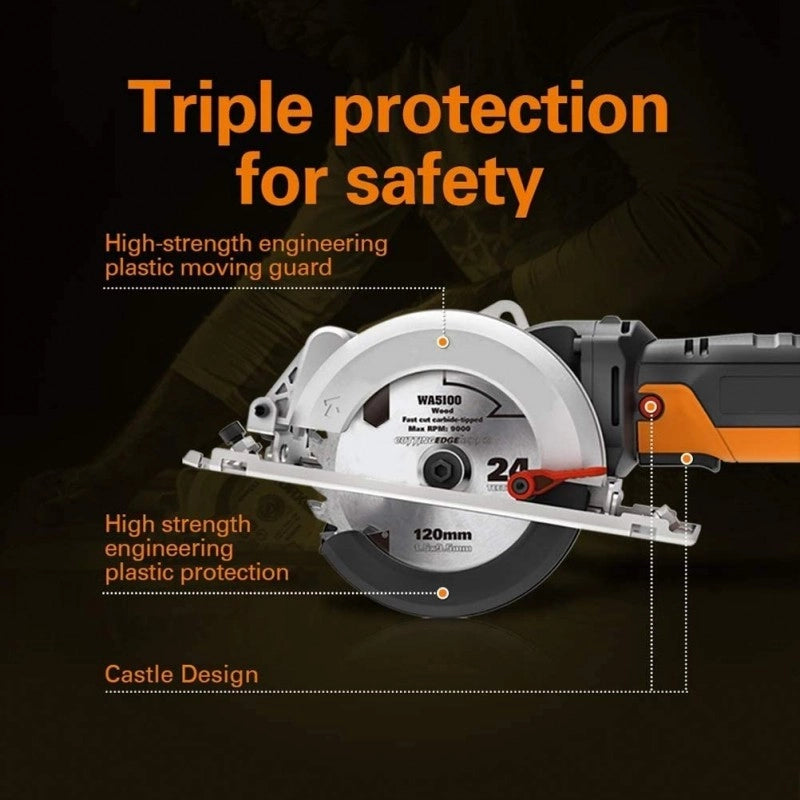 Sega Circolare Compatta WX439 500W Lama 120mm Taglio 46mm per Legno e Metallo - Worx