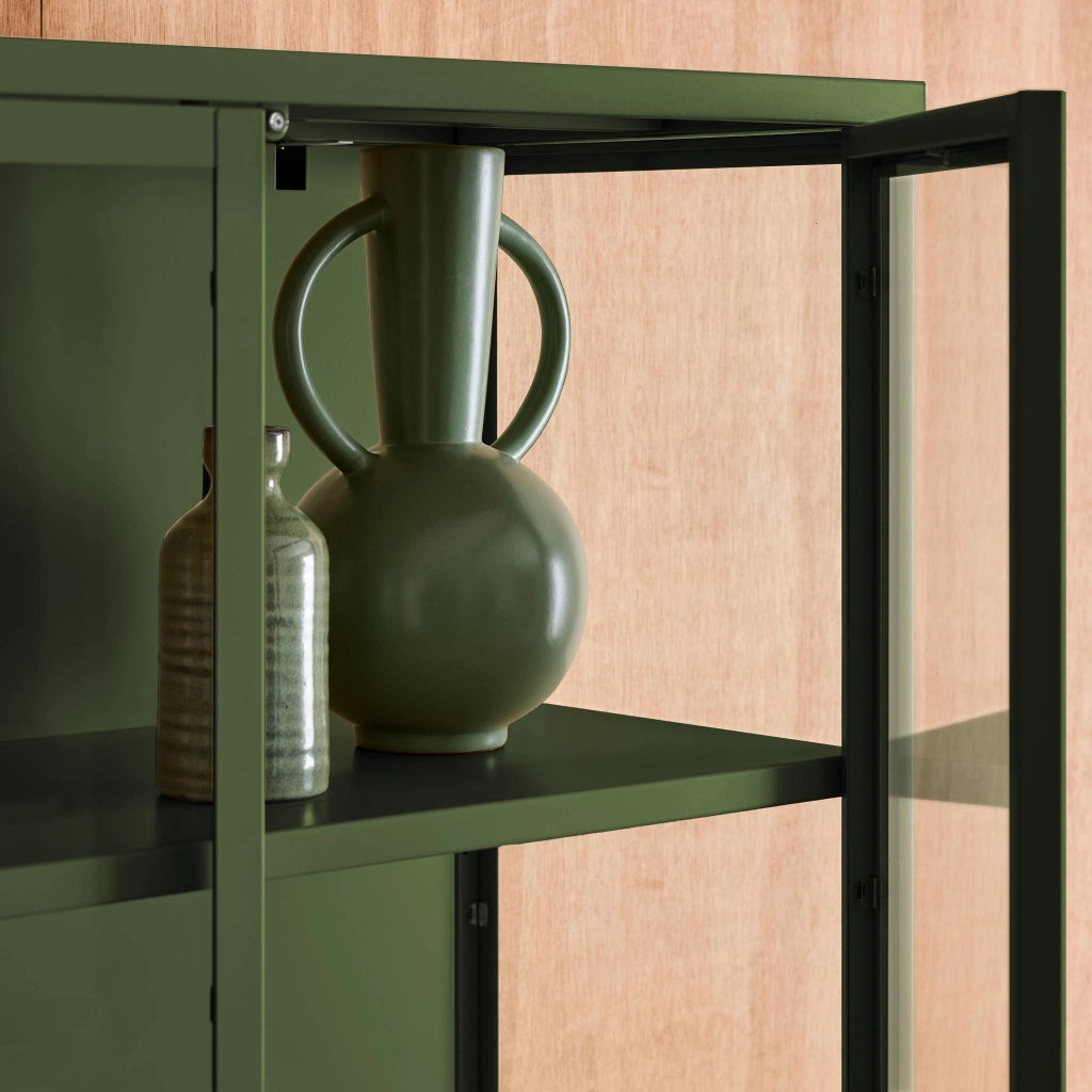Credenza in acciaio e vetro temperato 2 porte, 180cm, verde