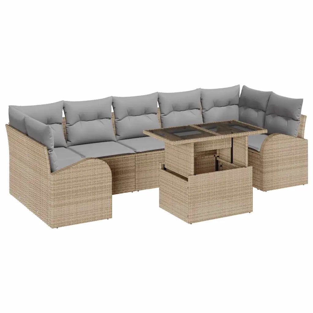 Set Divano da Giardino con cuscino 8 pcs Beige Poly Rattan 3348596