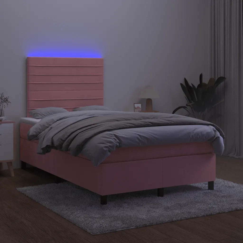 Letto a Molle con Materasso e LED Rosa 120x190 cm in Velluto 3270322