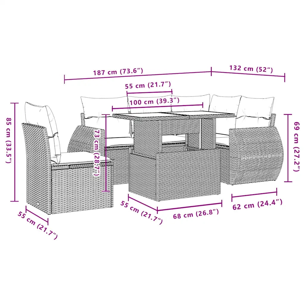 Set Divano da Giardino 6 pz con Cuscini Marrone in Polyrattan 3268543