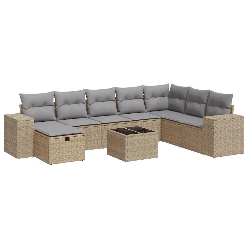 Set Divano da Giardino 9 pz con Cuscini Beige in Polyrattan 3325745