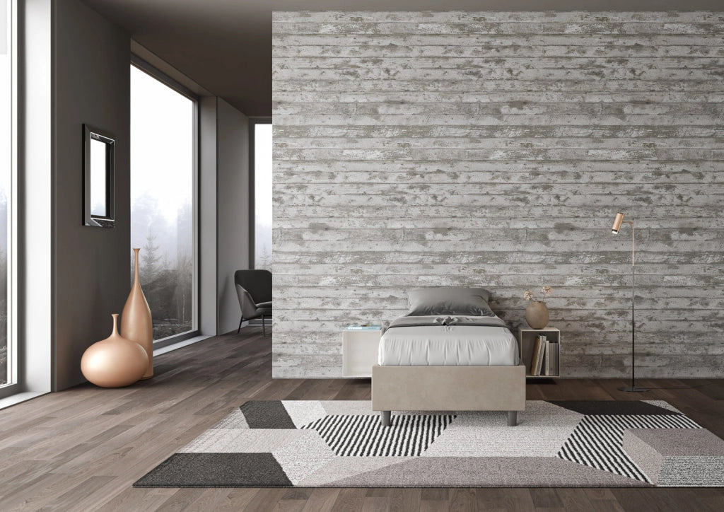 BS COM Letto singolo con rete imbottito 90x210 microfibra sabbia
