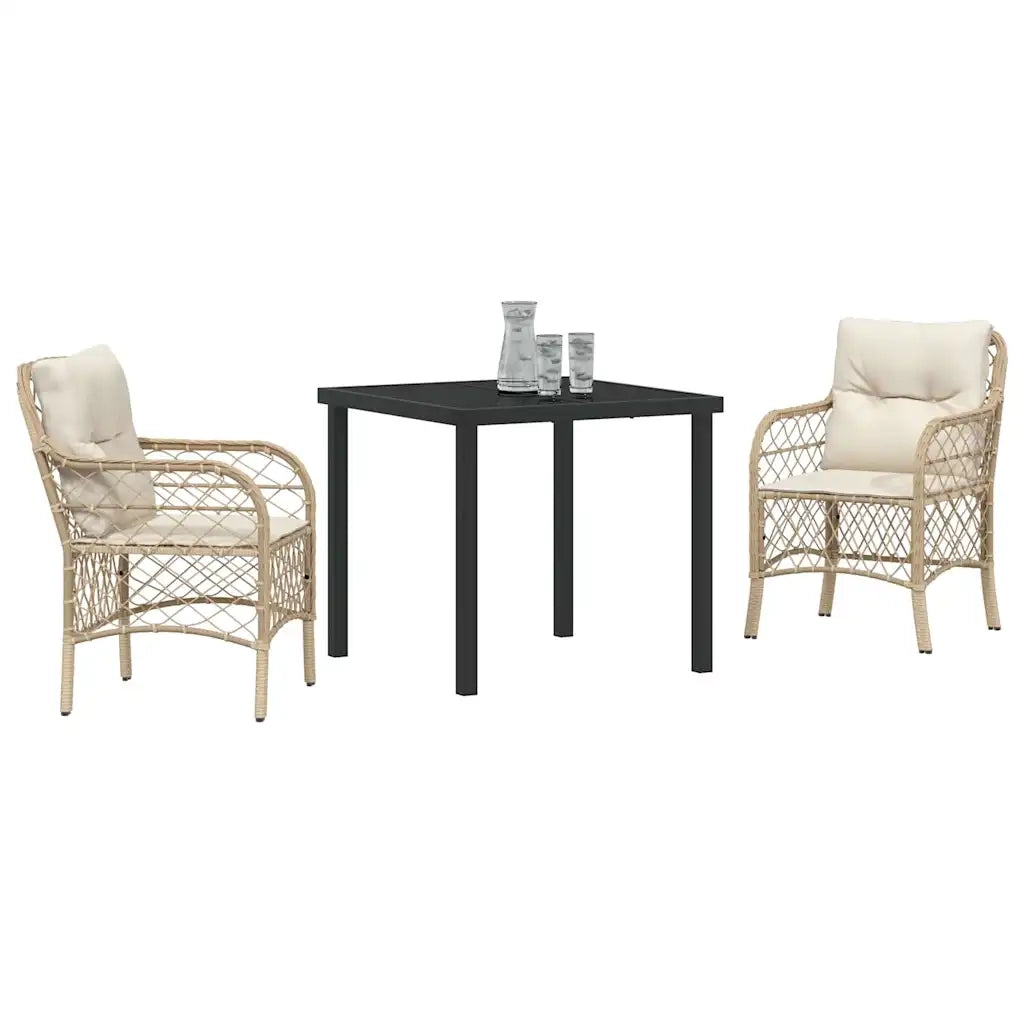 Set da Pranzo per Giardino con cuscino 3 pcs Beige polyrattan
