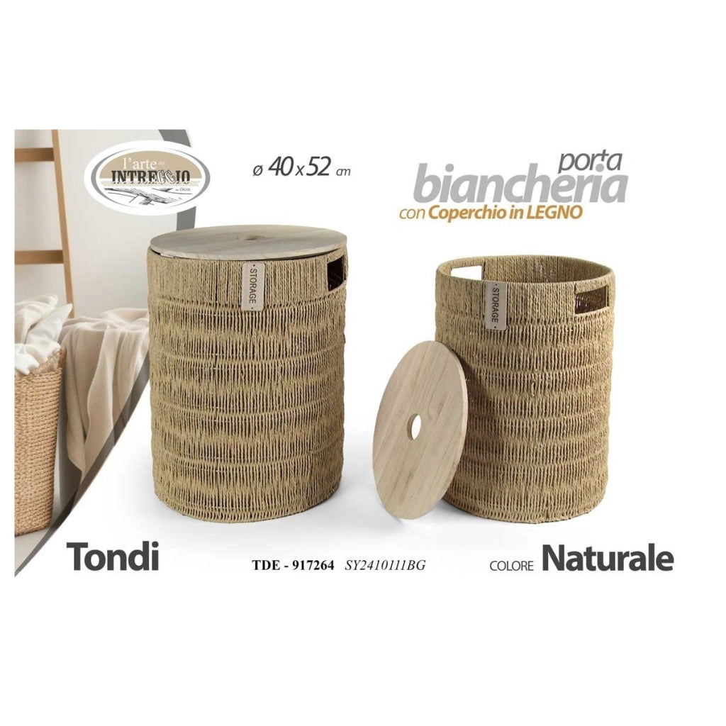 Cesta tonda beige con coperchio ø40x52 cm
