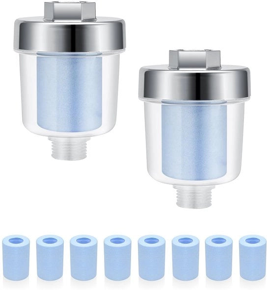 Filtro doppio - 10 filtri a scambio blu - Filtrazione efficace - Filtro di rete - Acqua salutare per pelle e capelli - Installazione semplice - Filtro dell'acqua