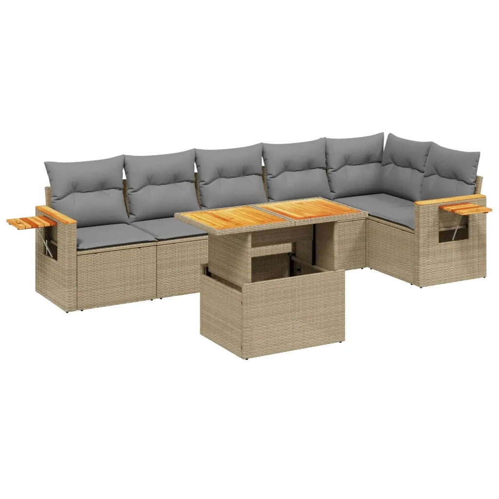 Set Divani da Giardino 7 pz con Cuscini Beige in Polyrattan