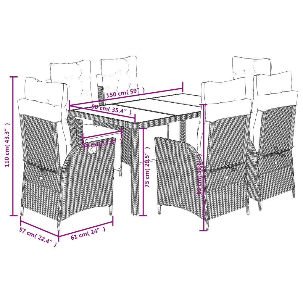 Set da Pranzo da Giardino 7 pz con Cuscini in Polyrattan Grigio 3213329