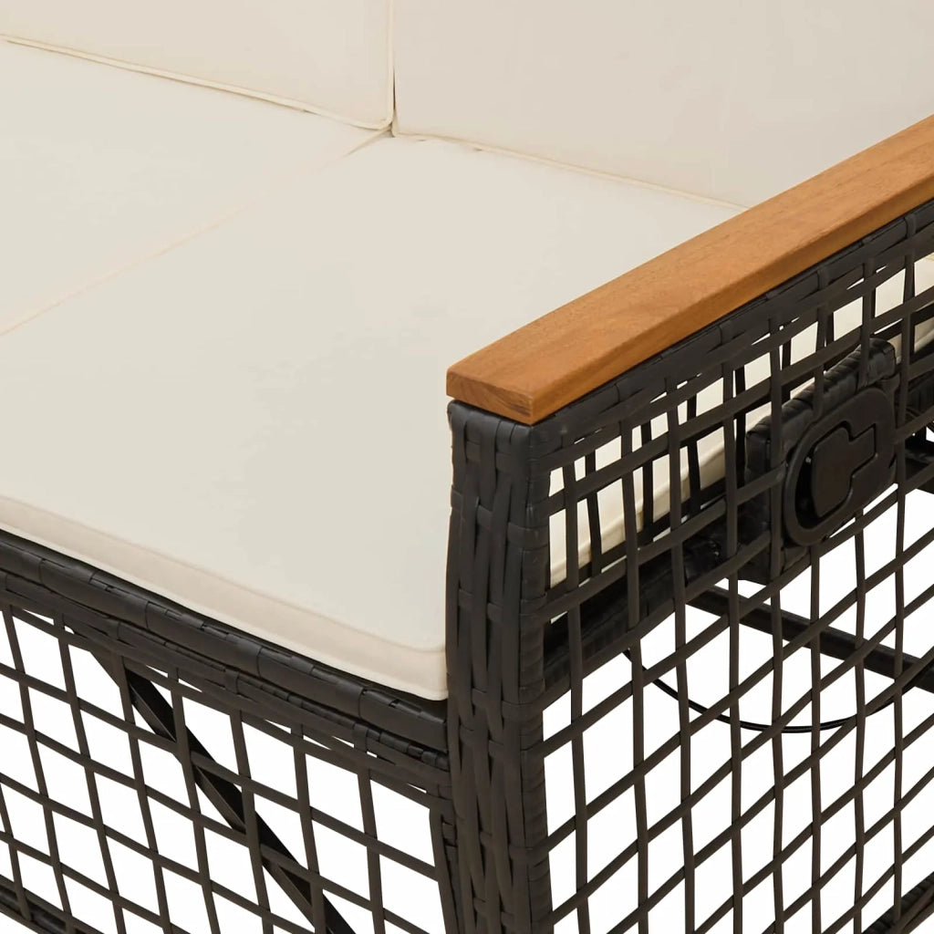 Set di Divani Recliner da Giardino Nero e Bianco Crema 42026823
