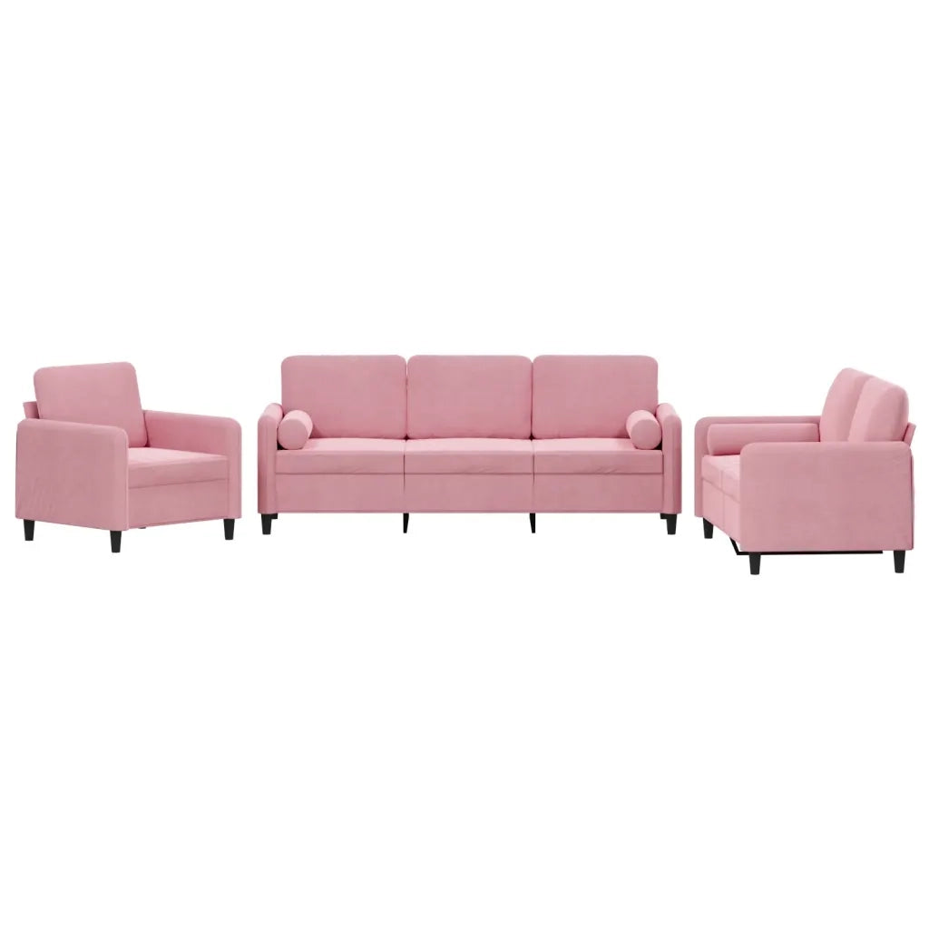 Set di Divani 3 pz con Cuscini Rosa in Velluto 3201957