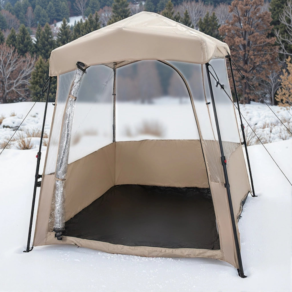 Tenda sportiva pop up con borsa da trasporto, Tenda a bolla portatile in PVC trasparente per pesca e campeggio 183 cm Marrone-Tende