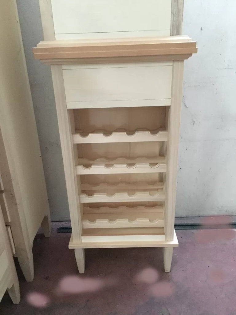 Porta bottiglie in legno cassetto finto con particolare vassoio aperto 54x37x105 (1214) - Mobili 2G