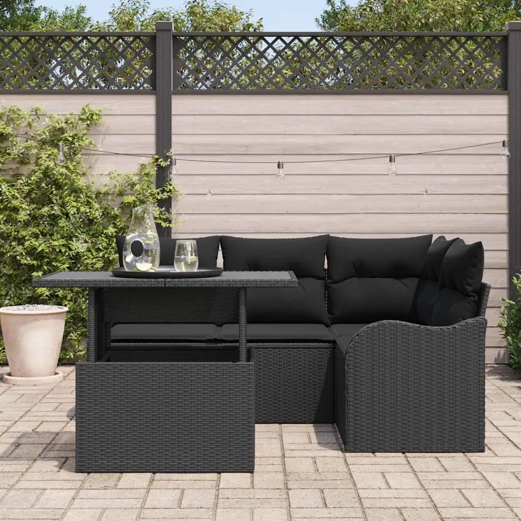 Set da pranzo per esterni con cuscino 5 pcs Nero Poly Rattan