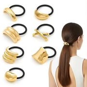 Set di 7 elastici per capelli per donne, elastici per capelli metallici, elastici per capelli, accessori per capelli, per donne e ragazze, per capelli spessi (oro)