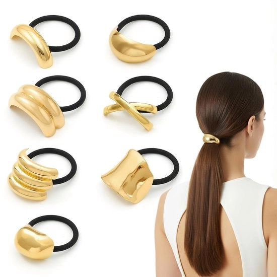 Set di 7 elastici per capelli per donne, elastici per capelli metallici, elastici per capelli, accessori per capelli, per donne e ragazze, per capelli spessi (oro)