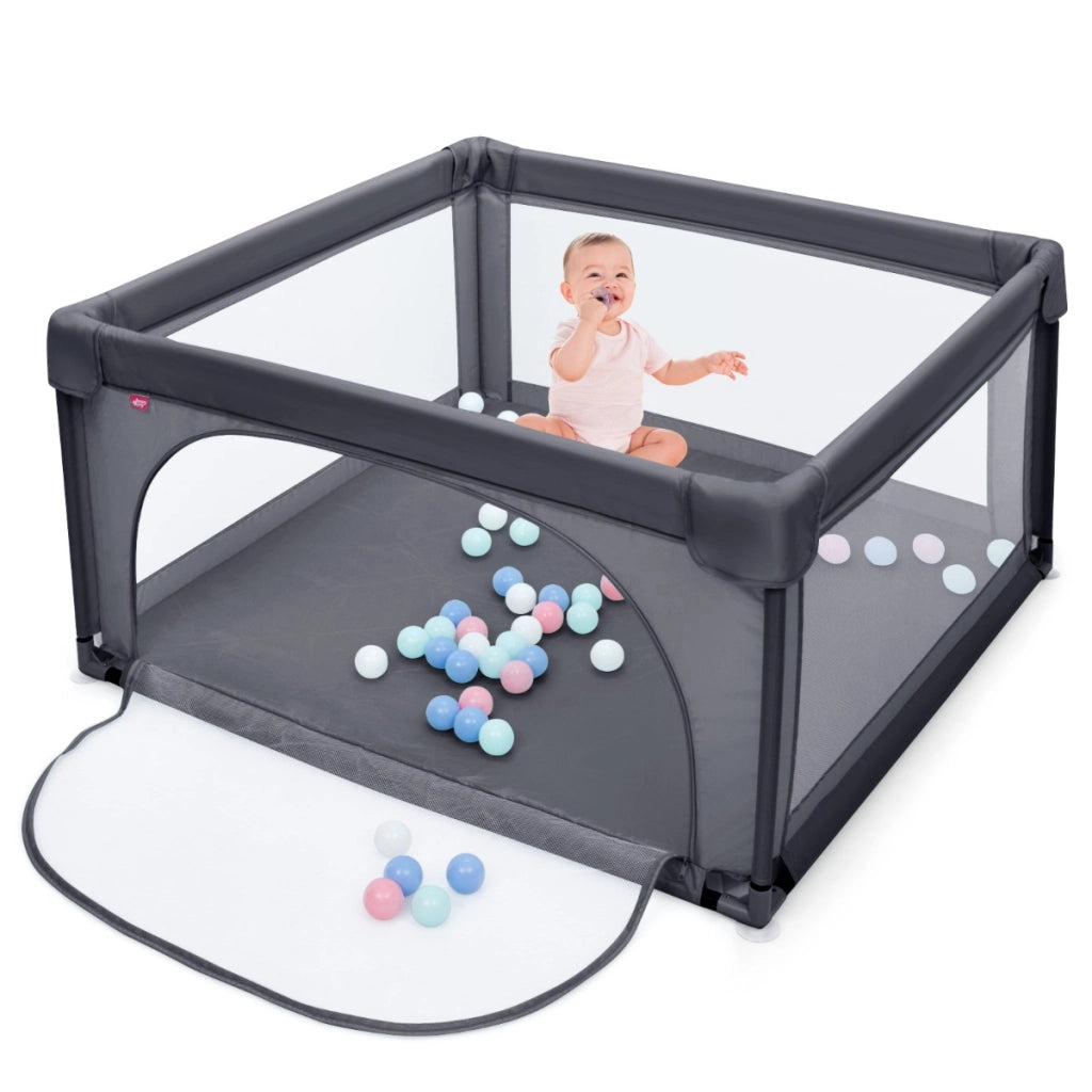 Box resistente sicuro per bambini, Centro attivit¨¤ con cancelli di sicurezza ventose pareti a rete Grigio scuro