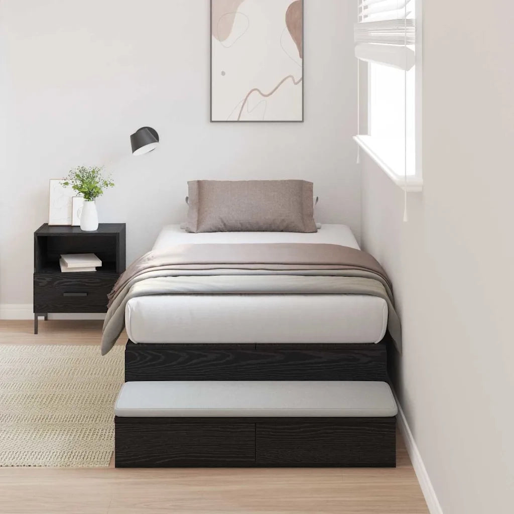 Struttura letto con contenitore con cassetto-Giroletto con contenitore Rovere Nero 75 cm