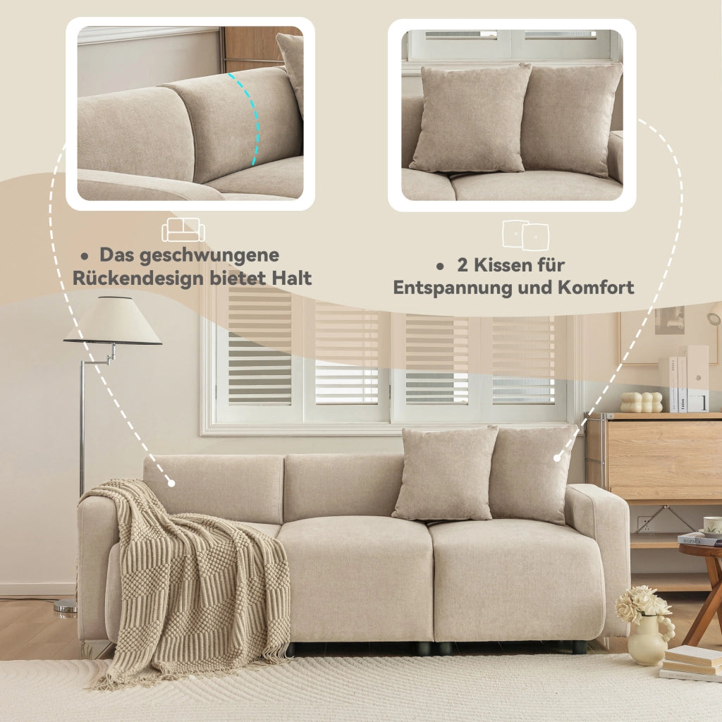 SOFA 3-4 posti 211x67x71 cm Chenille Beige