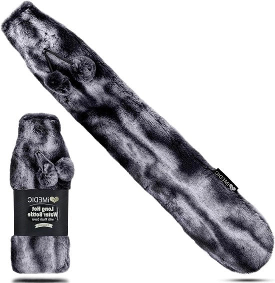 Ciotola di acqua calda extra lunga con fodera in lana di alta qualità o maglia - copertura e imbottitura in imitazione di pelliccia grigia scuro - capacità di 2 litri