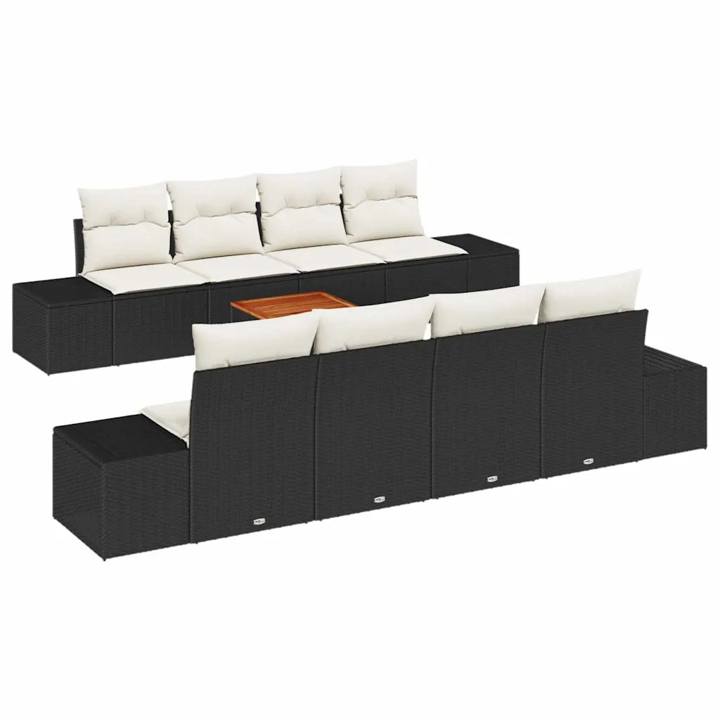 Set Divano da Giardino con cuscino 9 pcs Nero polyrattan