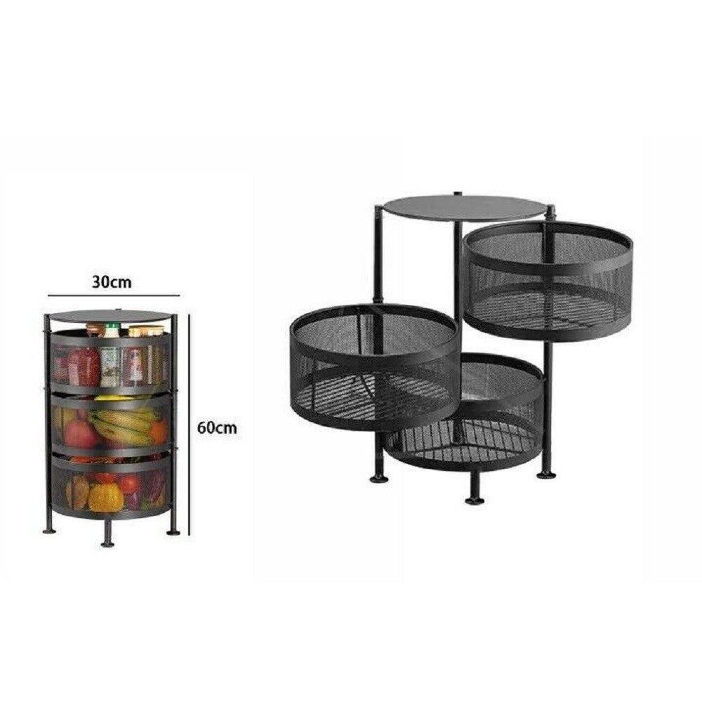 Trade Shop - Mobile Mobiletto Tavolino Metallo Nero 3 Scomparti Portatutto Regolabile 30x60cm -