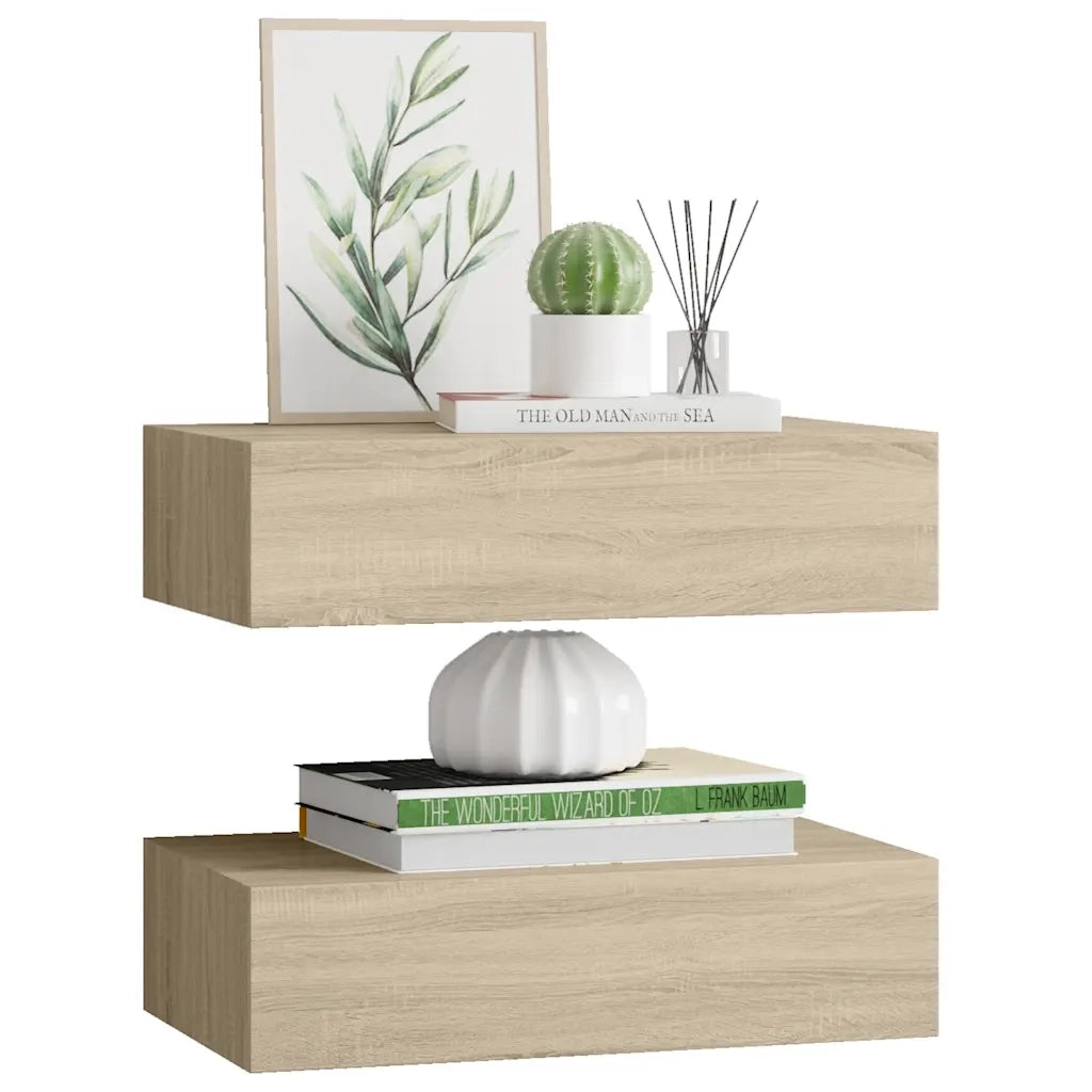 Scaffali con Cassetti da Parete 2 pz Rovere 40x23,5x10 cm MDF 330248