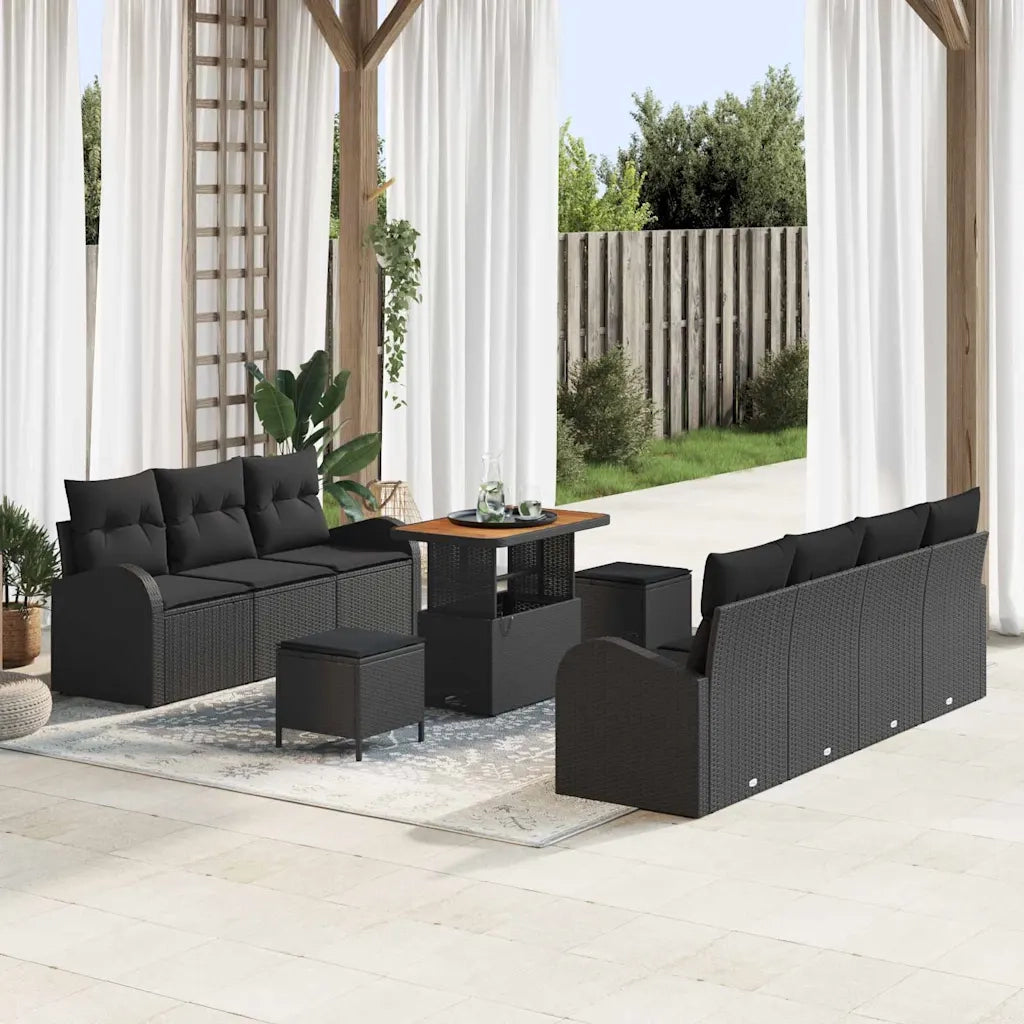 Set Divano da Giardino con cuscino con cuscino 10 pcs Nero 3364309