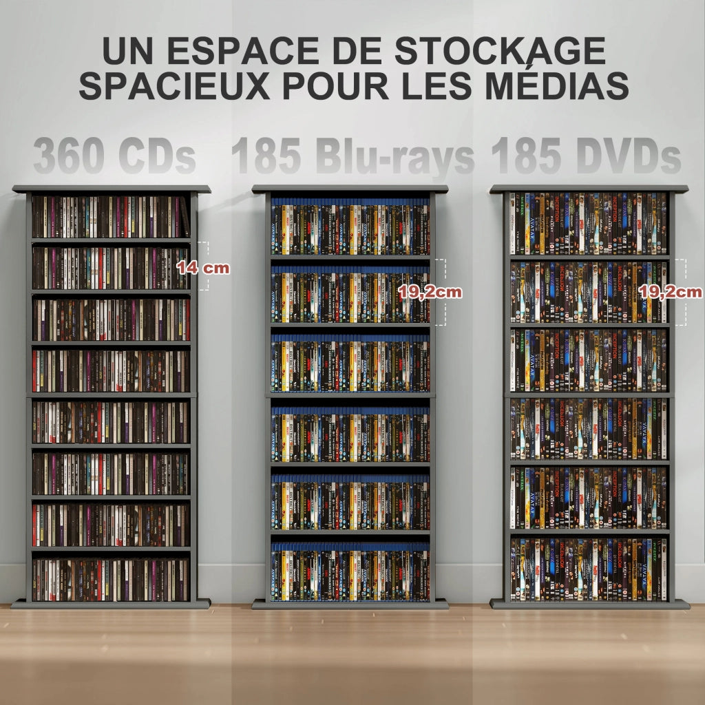 Libreria per CD DVD ¨C Xylo ¨C 8 scomparti 6 ripiani regolabili grigio