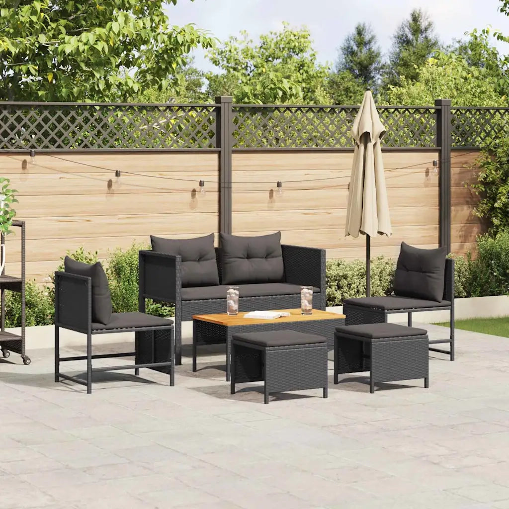 Set Divano da Giardino con cuscino 6 pcs Nero polyrattan 4104700