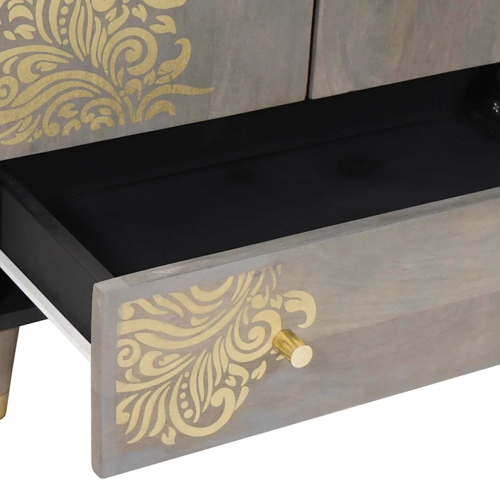 Credenza Grigio e Oro 60 x 33 x 100 cm Legno di mango massello 4018802