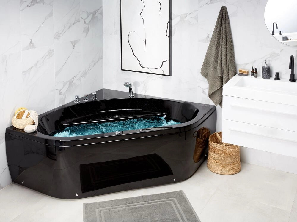 Vasca Idromassaggio Angolare Nero Sanitario Acrilico LED 140 cm