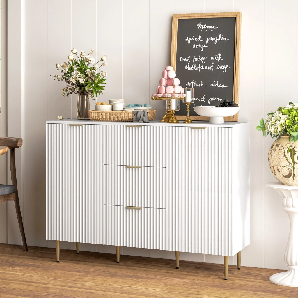 Credenza con 3 Cassetti e 2 Ante ¨C Minimal ¨C Legno e Metallo, Bianco
