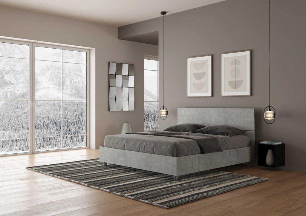 BS COM Letto matrimoniale con rete 160x200 testata dritta cemento