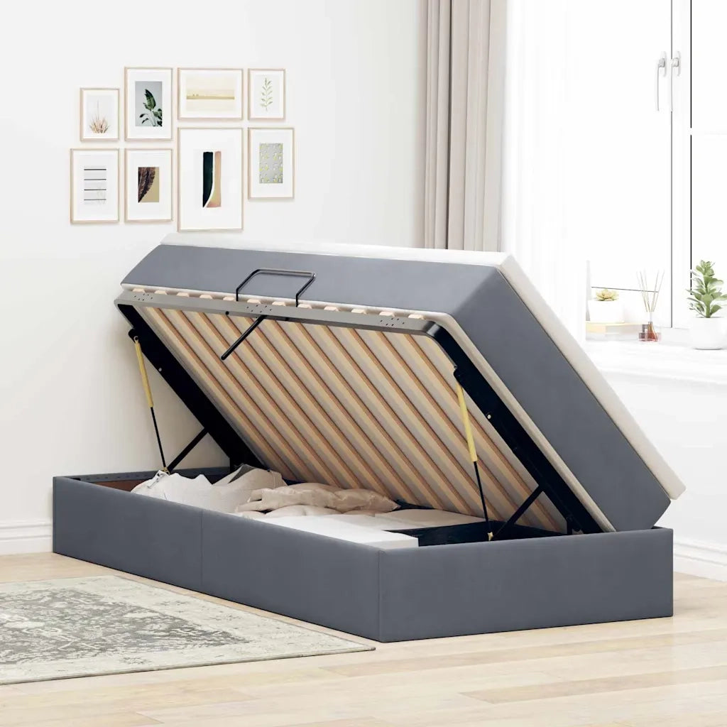 Letto con contenitore e materasso Grigio scuro 90 x 200 cm