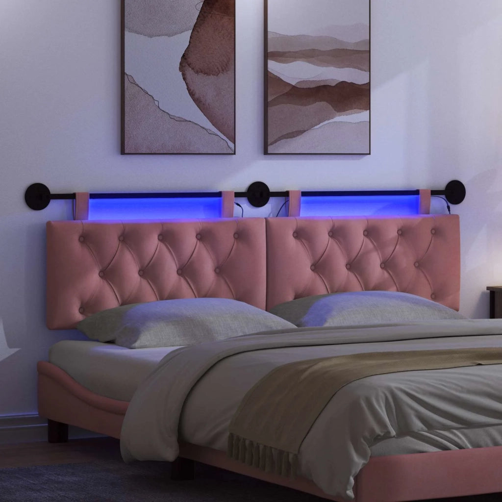 Testiera | Testata sospesa Con luce LED Rosa Velluto