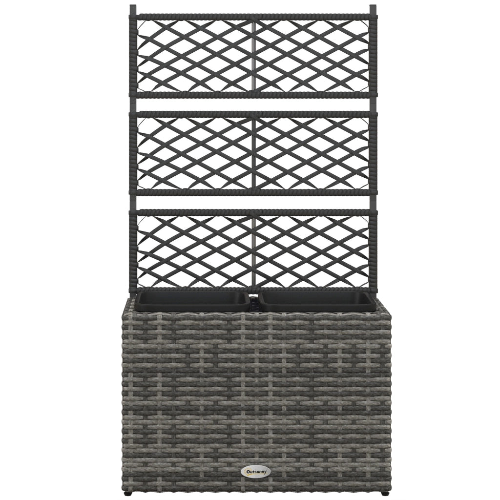 Jardiniere con griglia 3 vasi da 22L ¨C Minimal ¨C resina intrecciata acciaio zincato grigio 57x30x107cm