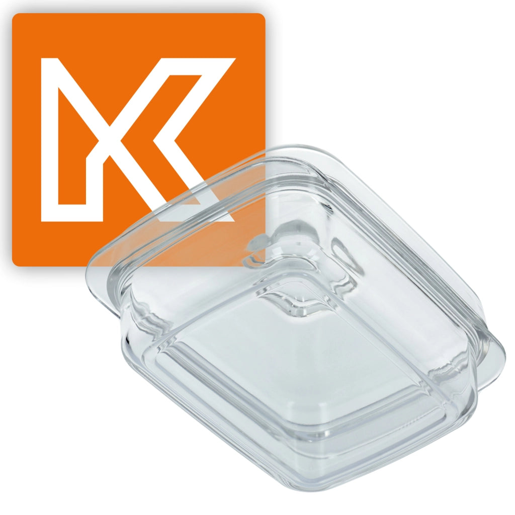 Burriera in vetro KADAX con coperchio e manico.