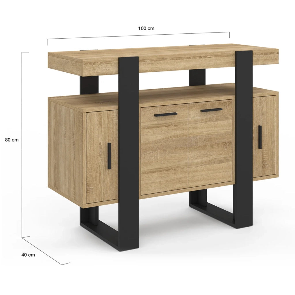IDMarket - Credenza PHOENIX a 4 ante, legno e nero, 100 cm