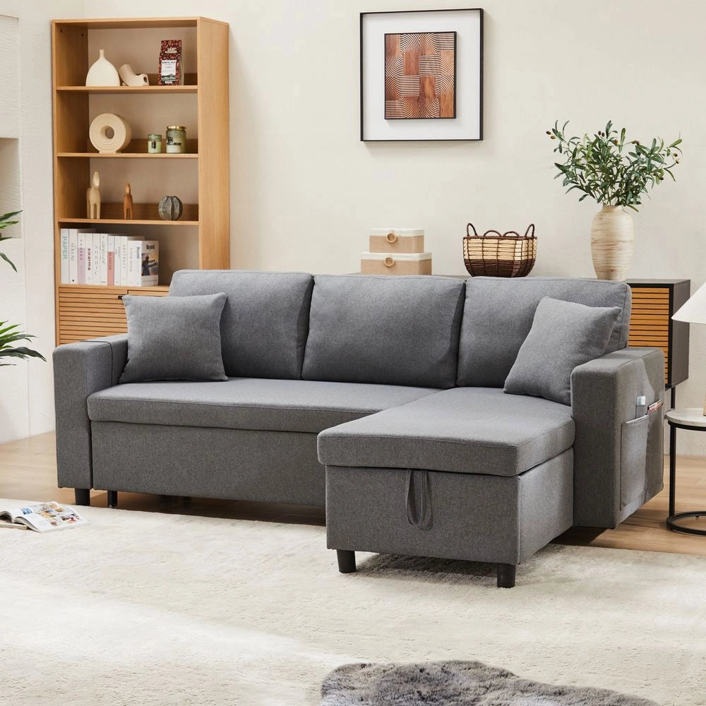Divano letto angolare - Xylo - Forma L, chaise longue reversibile, grigio