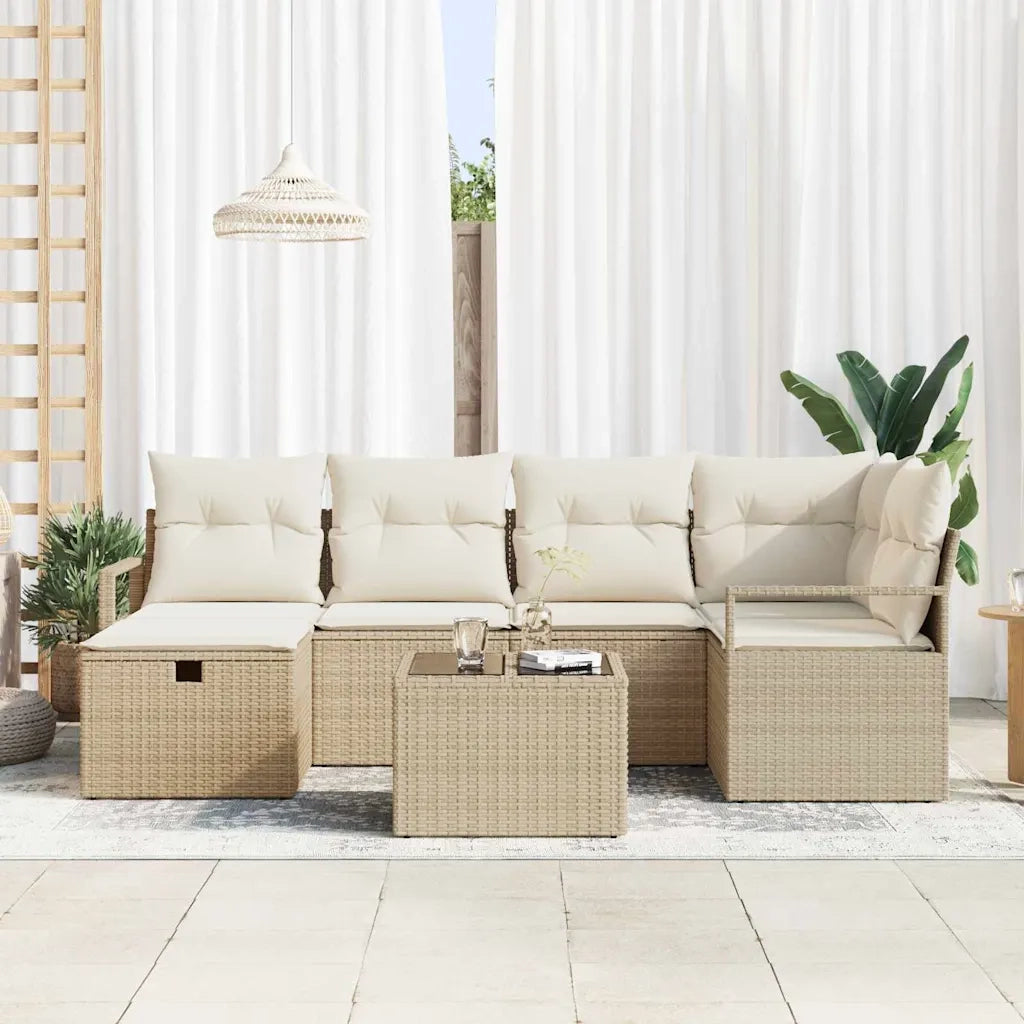 Set di divani con cuscino 7 pcs Beige e Crema polyrattan 3359190