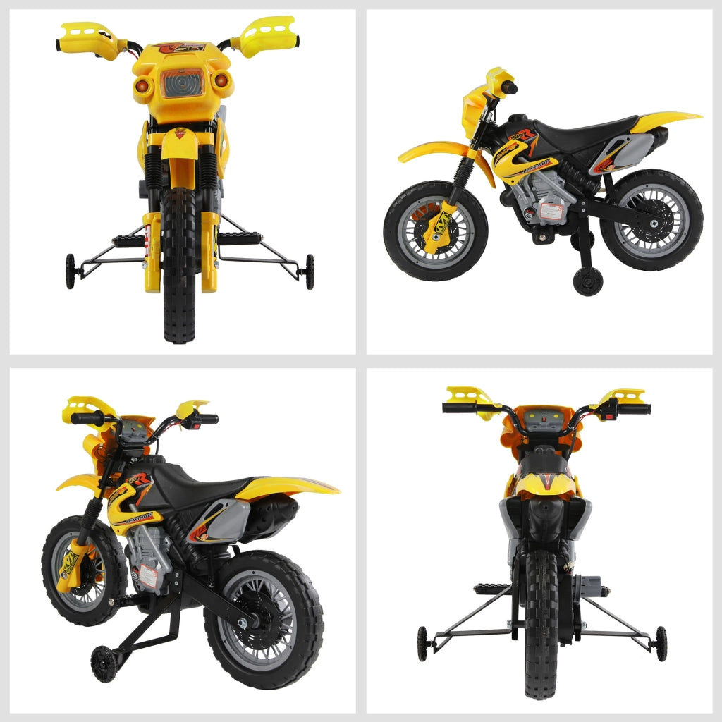 EasyComfort Moto Elettrica per Bambini 3 anni e Più, Moto Cross Elettrica con Rotelle, Batteria 6V Velocità 2.5km/h, 102 x 53 x 66cm, Giallo