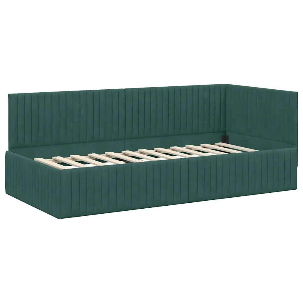 Cornice del letto ad angolo Verde Scuro 90 cm x 200 cm Velluto