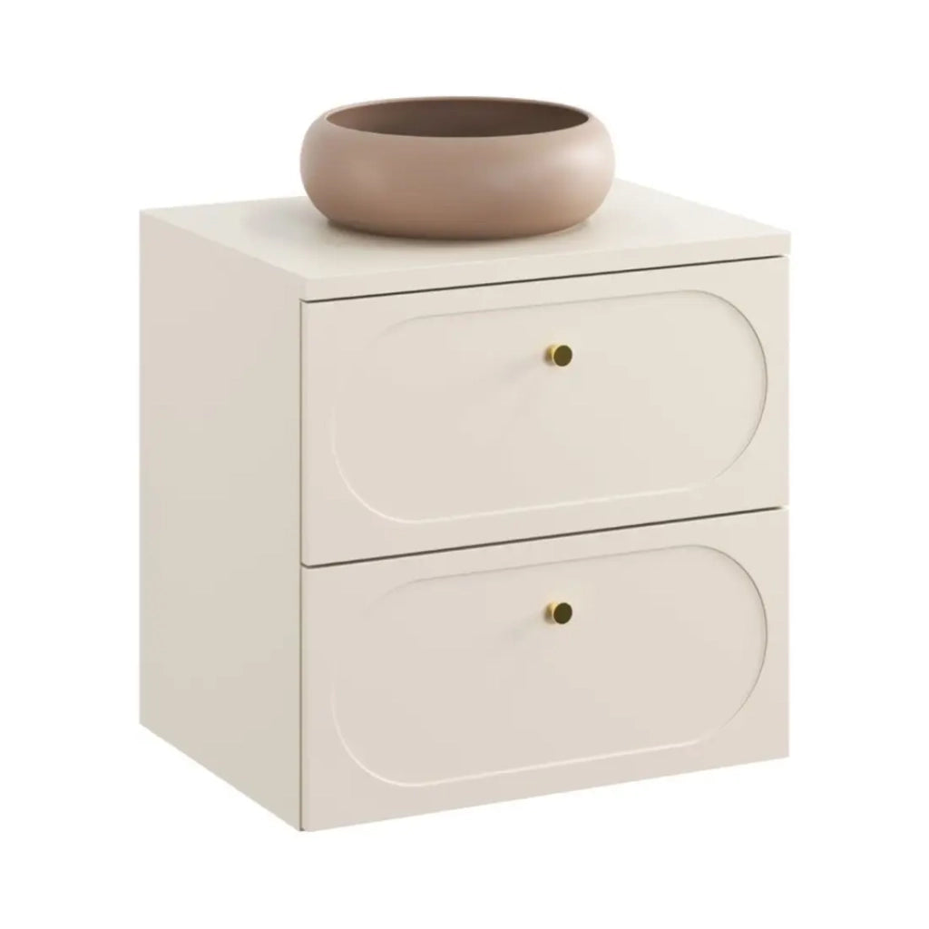 Set bagno TORNADO beige: mobile sottolavabo 60cm + piano per lavabo + lavabo da appoggio marrone rotondo