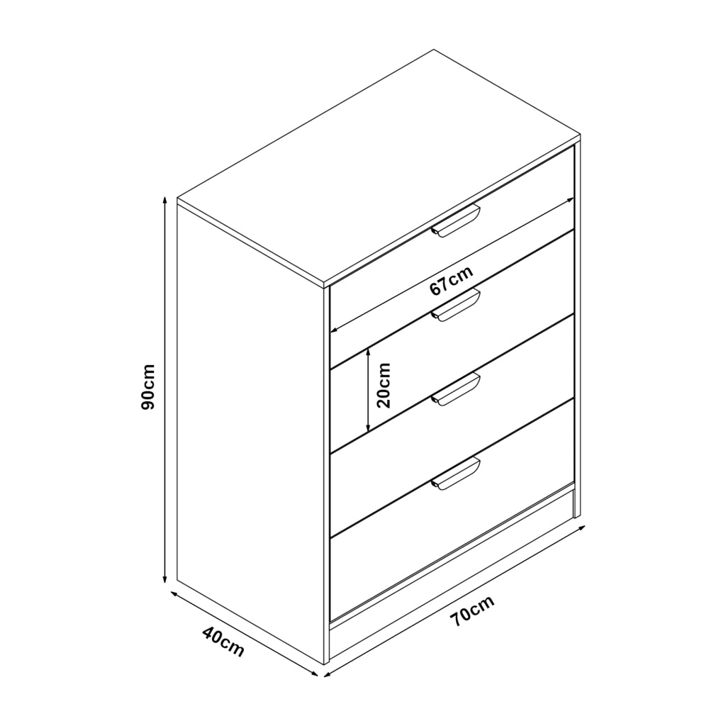 Comò Varkaus con 4 Cassetti - Effetto Rovere / Bianco [en.casa]