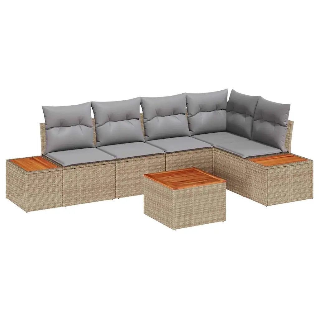 Set Divano da Giardino con cuscino 6 pcs Beige Poly Rattan