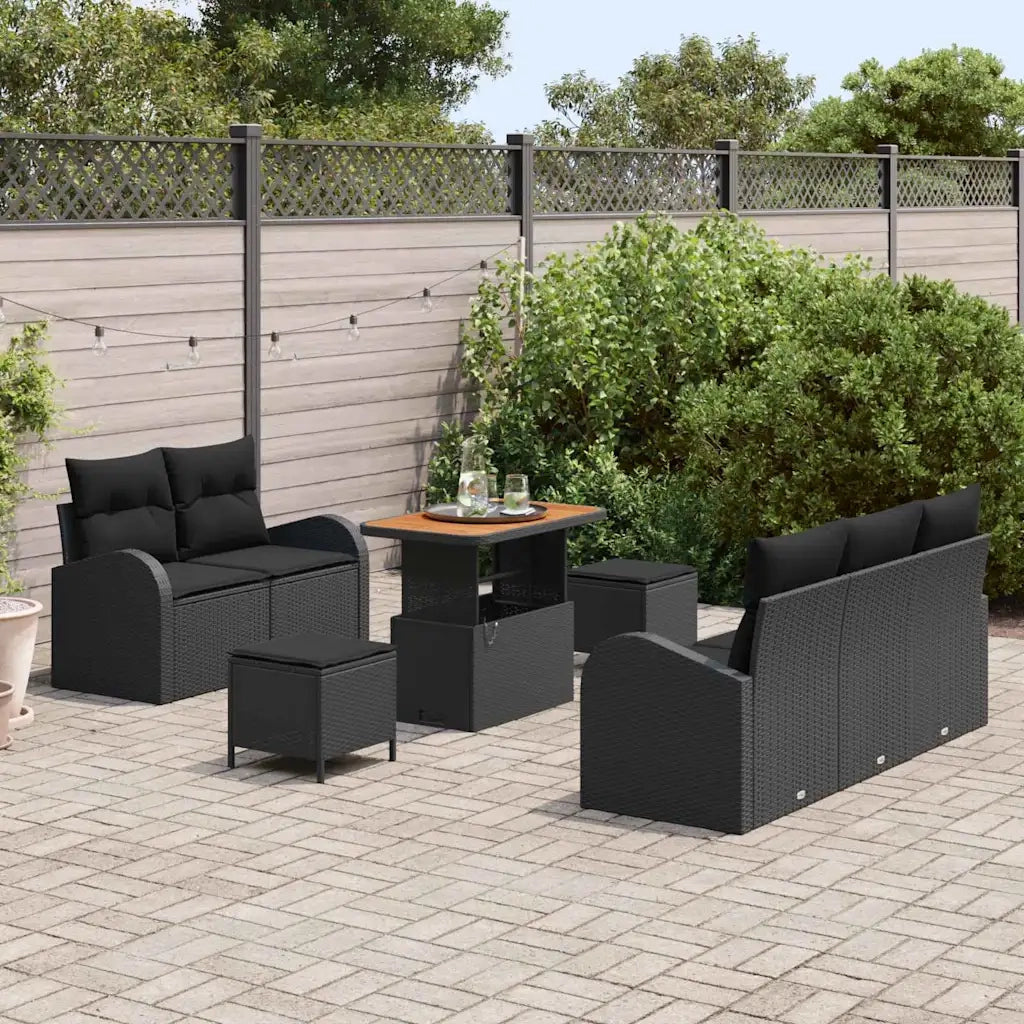 Set Divano da Giardino con cuscino con archiviazione 8 pcs Nero 3364289