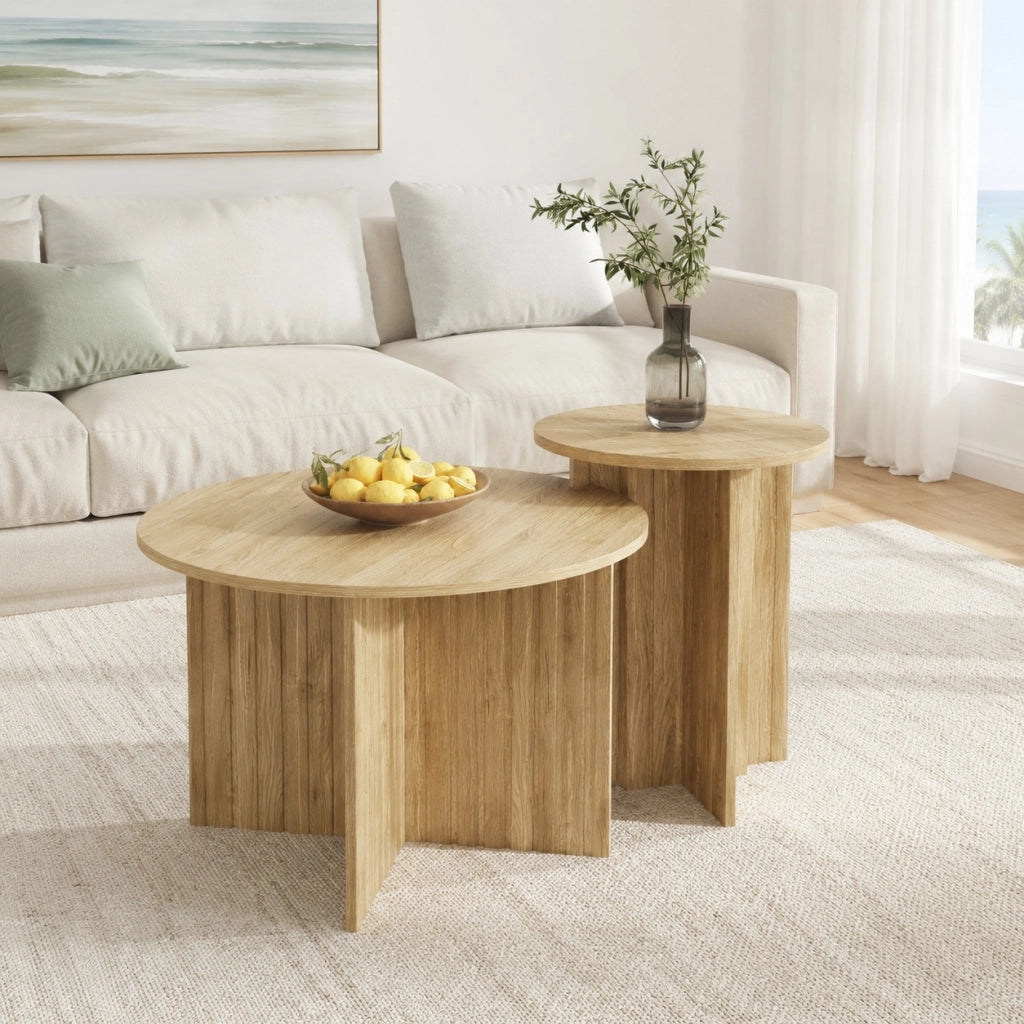 Set di 2 tavolini nesting rotondi in MDF e truciolare; colore naturale; ? 76 e 40 cm