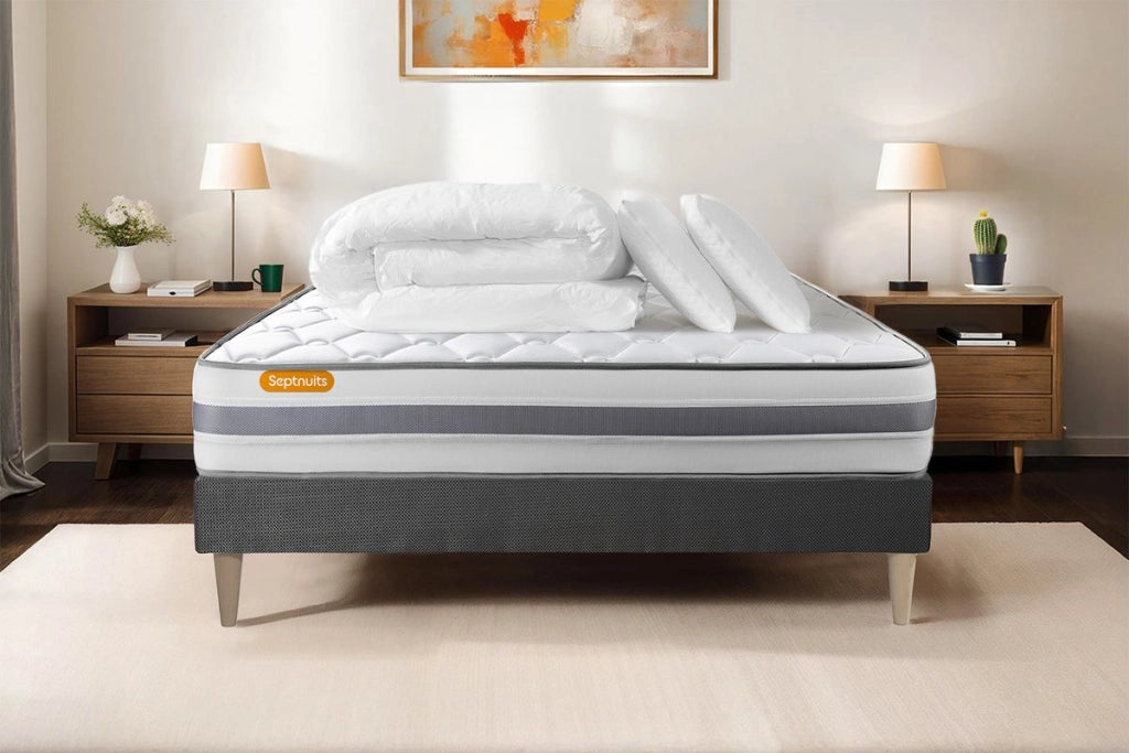 Pacchetto letto completo - Materasso 180x200cm + Box spring con doghe (kit) + 2 cuscini + Piumino - Molla Memo